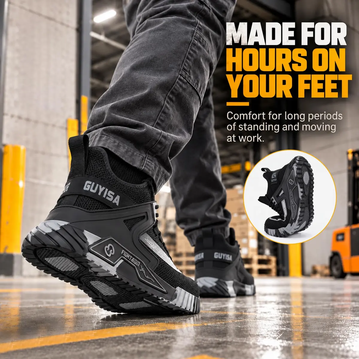 GUYISASH Steel Toe Shoes for Men Comfy Black Work Safety Shoes | Impact & Puncture Protection (120 chars) - view 4