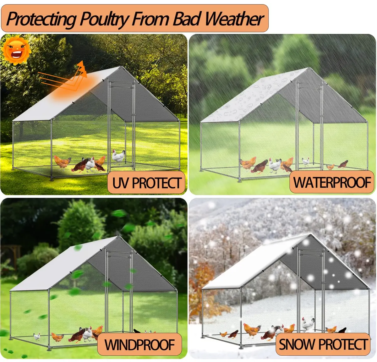 Ahpuhtan Chicken Coop Cover Waterproof 11.3 ft x 6.3 ft | UV & Rain Resistant for Winter - view 4