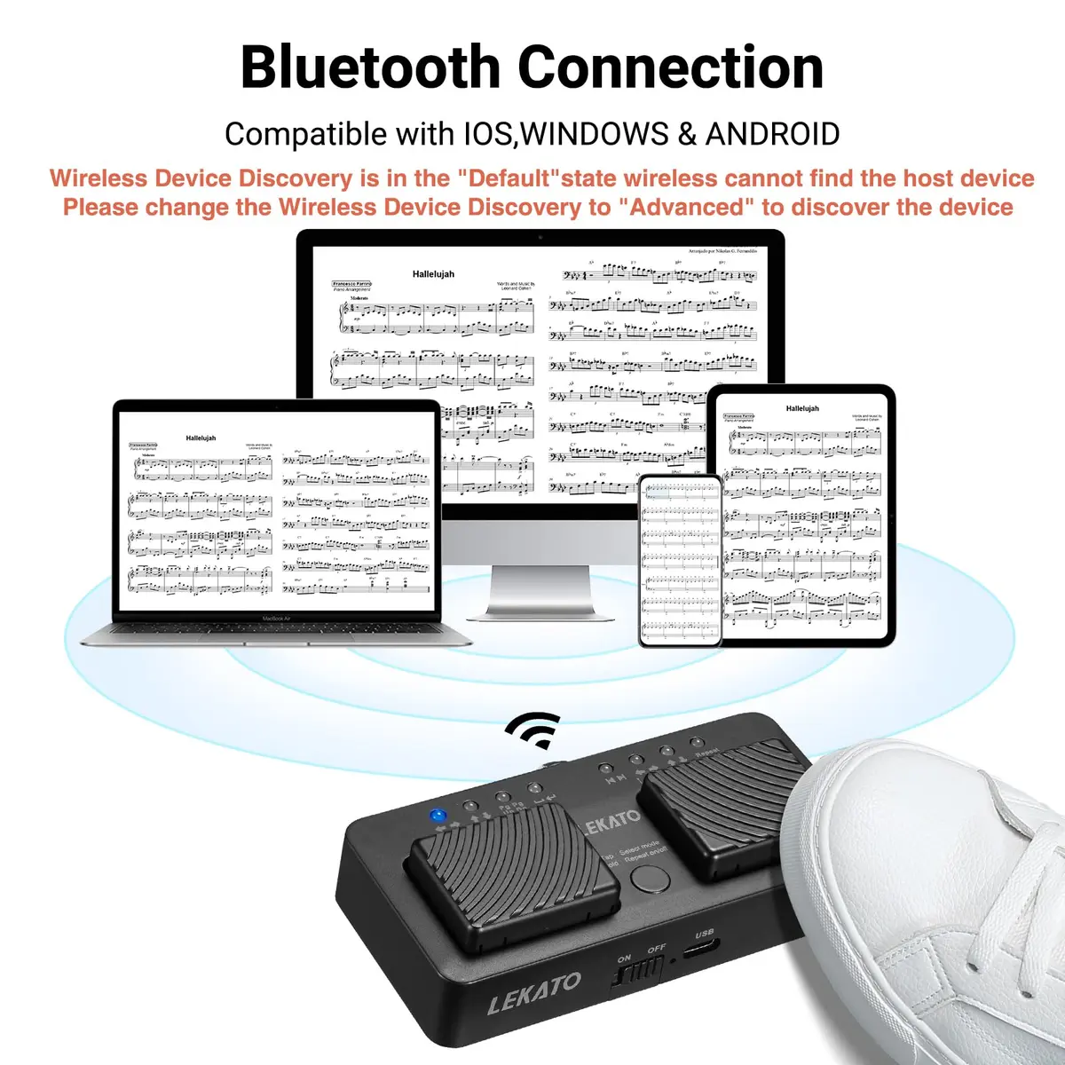 LEKATO Mini Wireless Bluetooth Page Turner Pedal, 7 Page Turning Modes | Portable Silent Music Control - view 3