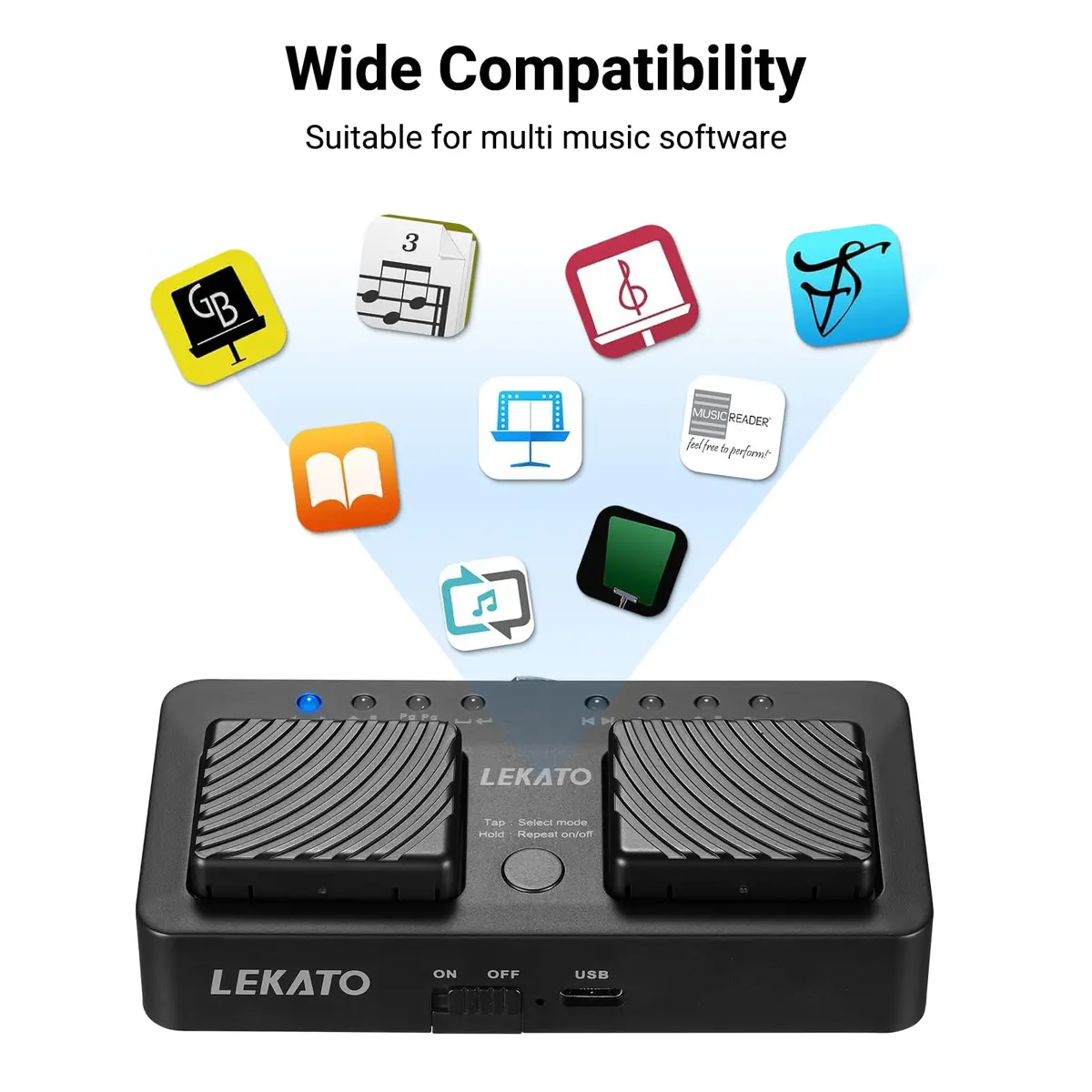 LEKATO Mini Wireless Bluetooth Page Turner Pedal, 7 Page Turning Modes | Portable Silent Music Control - view 4