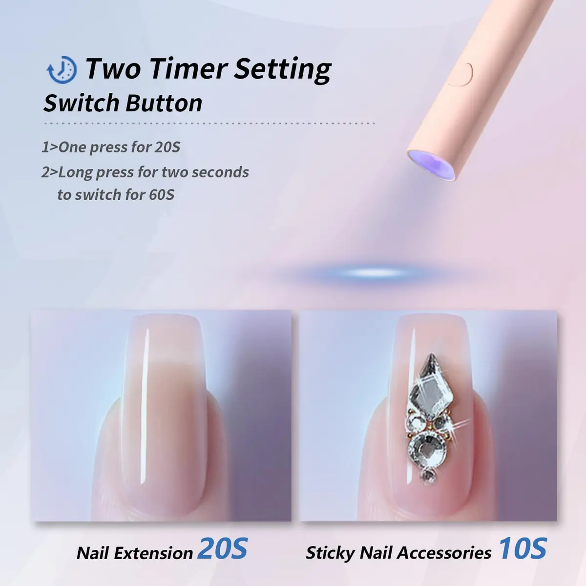 Denabuty Mini UV LED Nail Lamp Handheld with Stand, Pink 11.3cm (4.4in) | Fast Gel Nail Curing - view 2