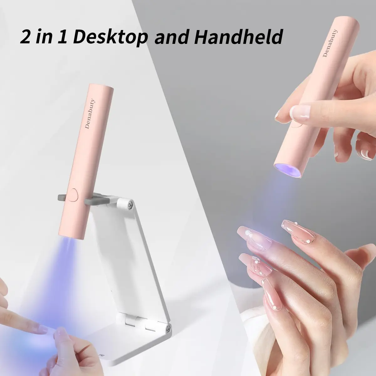 Denabuty Mini UV LED Nail Lamp Handheld with Stand, Pink 11.3cm (4.4in) | Fast Gel Nail Curing - view 3