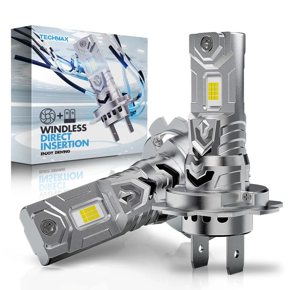 TECHMAX H7 LED Headlight Bulbs 6500K Xenon White 30000LM 2-Pack | Plug-and-Play H7 Fog Bulb with Cooling Fan - main product image