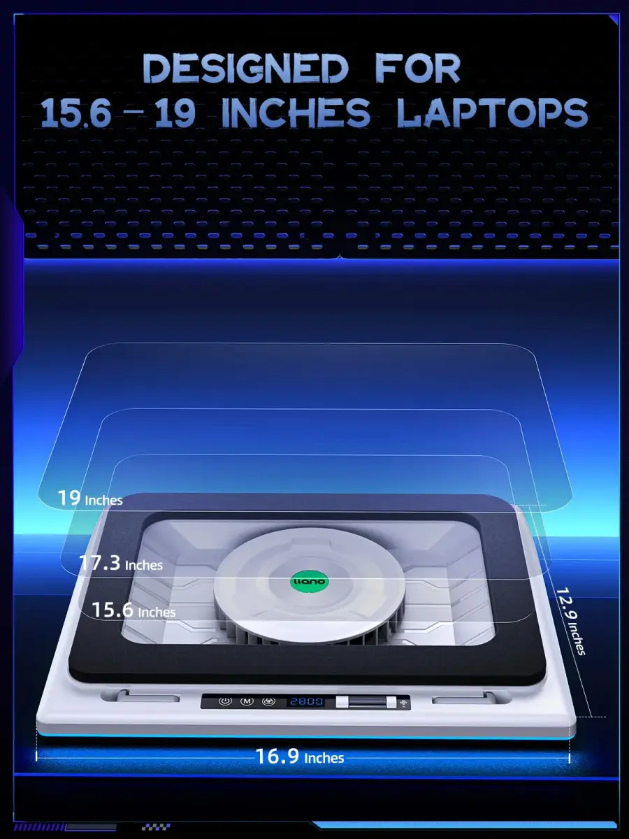 llano V12 RGB Laptop Cooling Pad, Gaming Laptop Cooler with 5.5-inch Turbofan, 44°C Drop, 36W Power, White (2.13 kg) - view 6
