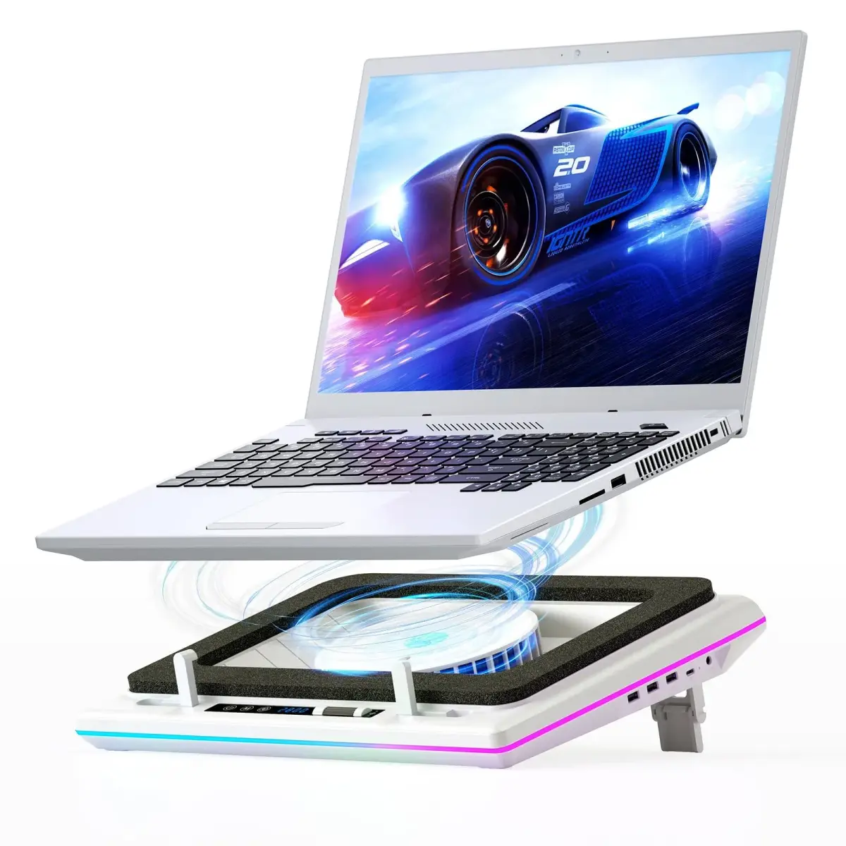 llano V12 RGB Laptop Cooling Pad, Gaming Laptop Cooler with 5.5-inch Turbofan, 44°C Drop, 36W Power, White (2.13 kg) - main product image
