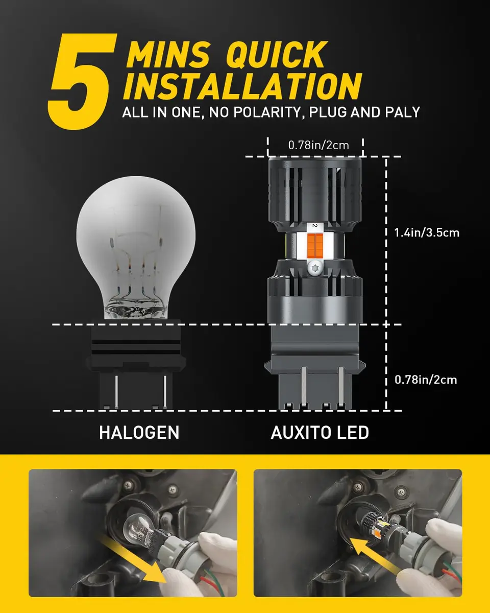 AUXITO 3157 Switchback LED Bulbs 3057 3457 4157 Dual Color Amber/White | Error-Free Turn Signal & DRL - view 6