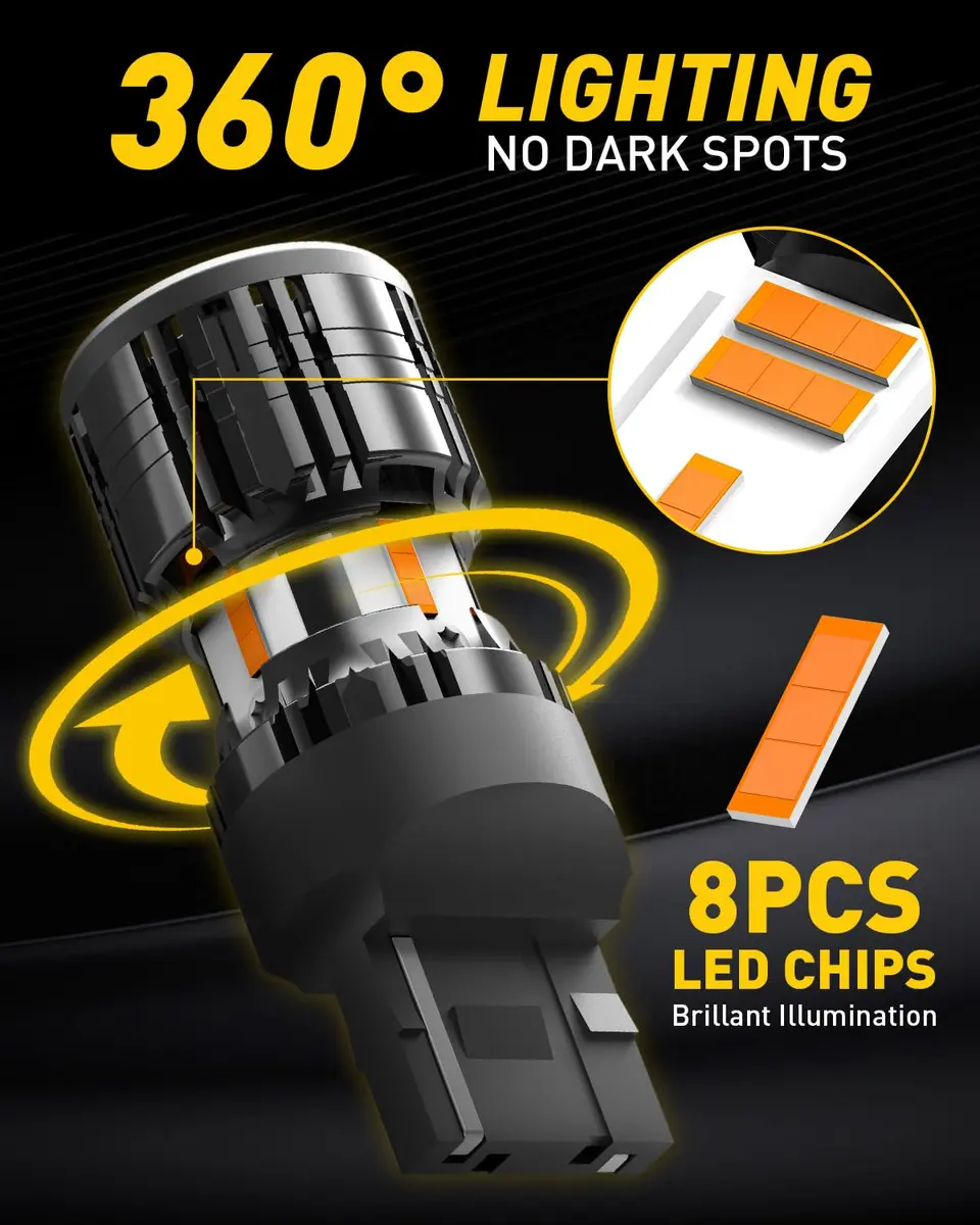 AUXITO CANBUS 7440 LED Bulbs Amber Yellow | Error-Free Turn Signal Lights, Pack of 2 - view 7