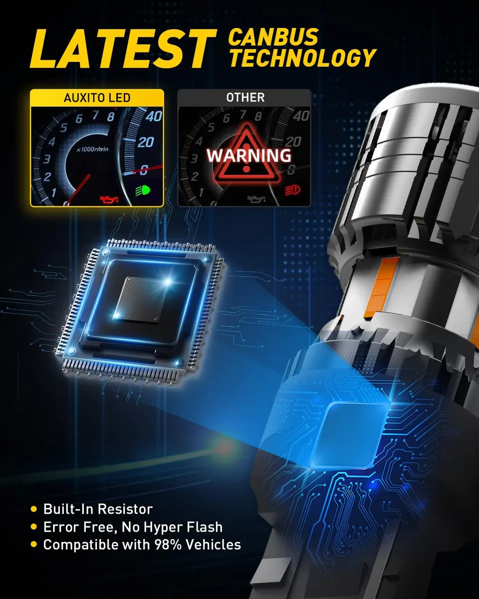 AUXITO CANBUS 7440 LED Bulbs Amber Yellow | Error-Free Turn Signal Lights, Pack of 2 - view 2