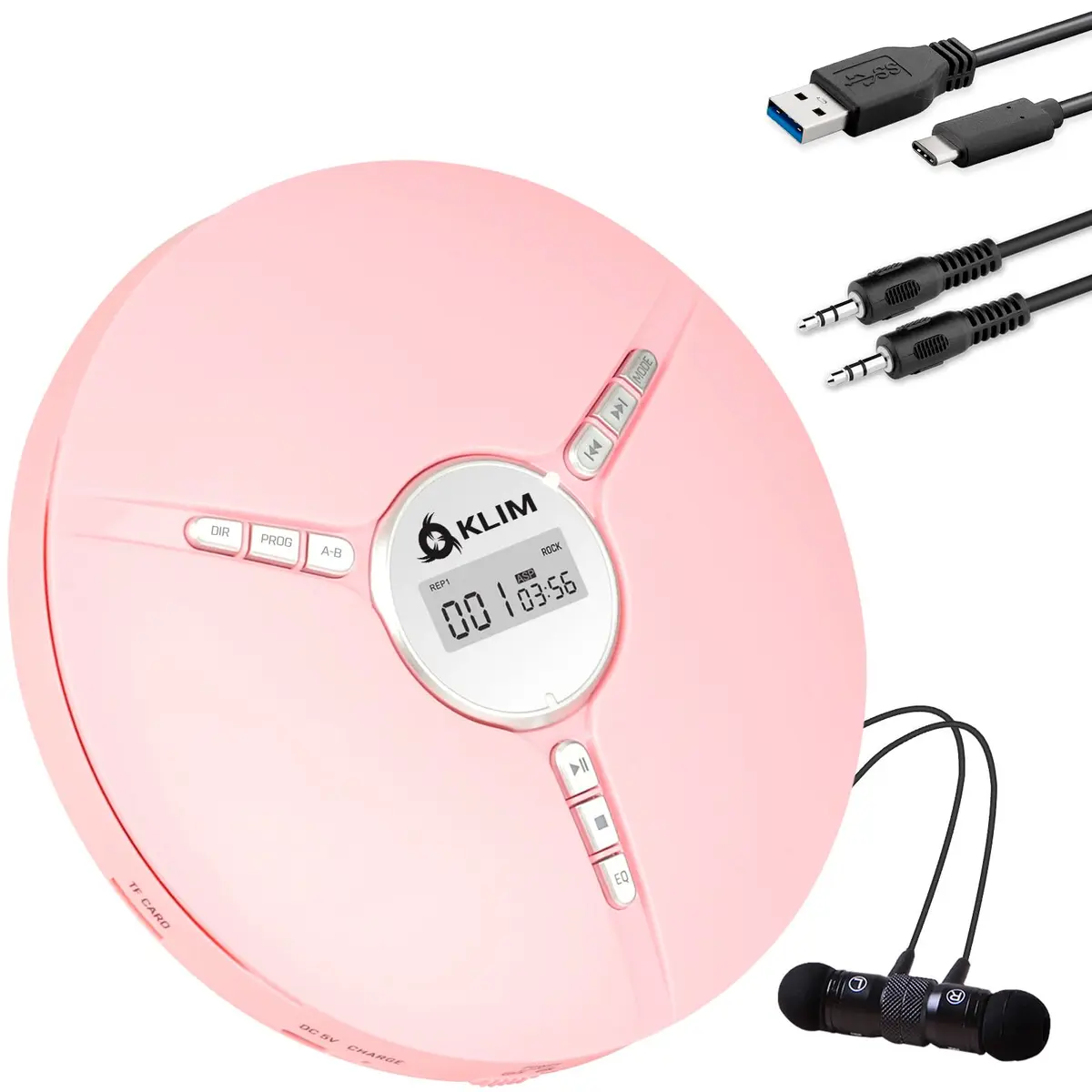 KLIM Discman Portable CD Player with Headphones, Built-in Battery, Pink | Anti-Skip Protection - main product image
