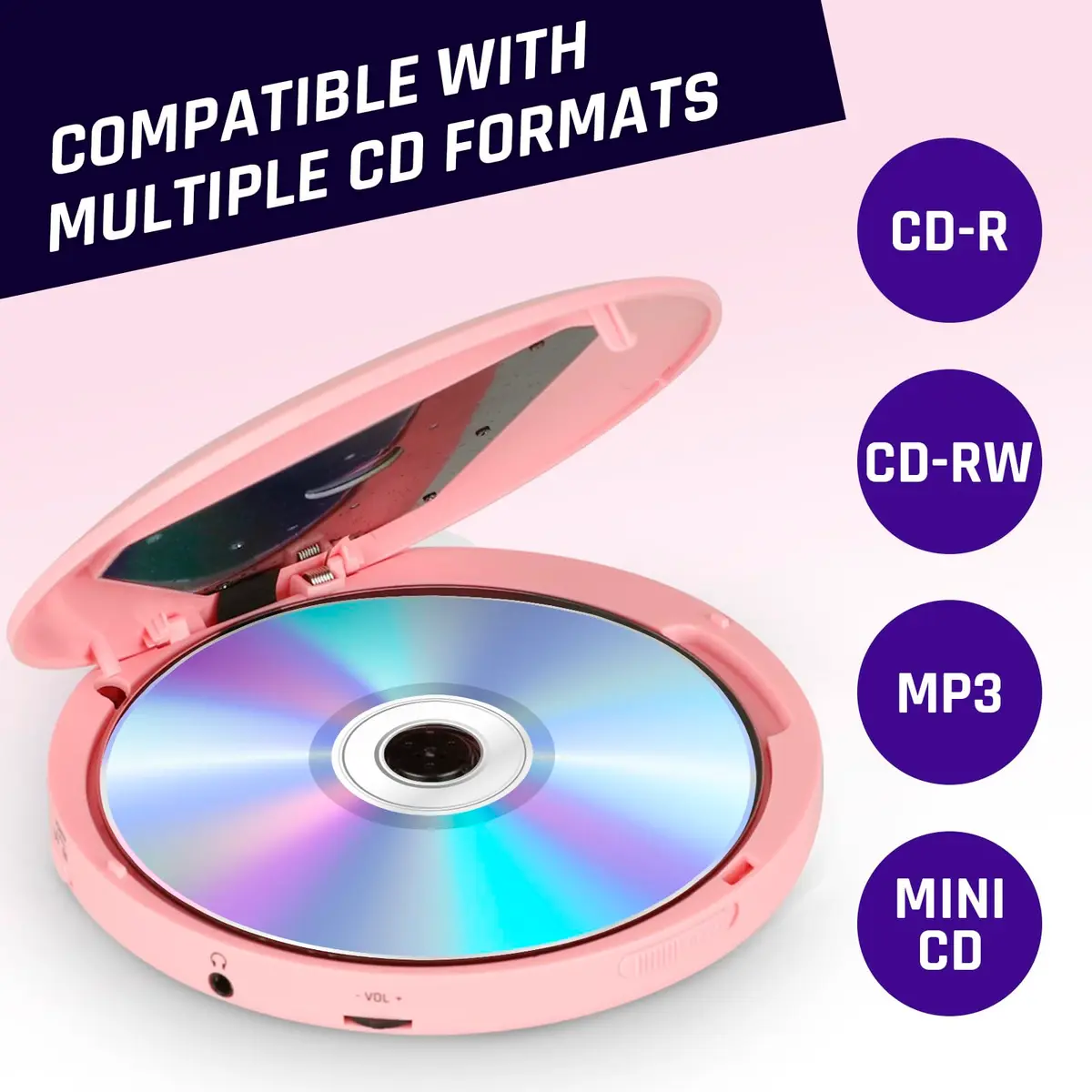 KLIM Discman Portable CD Player with Headphones, Built-in Battery, Pink | Anti-Skip Protection - view 7