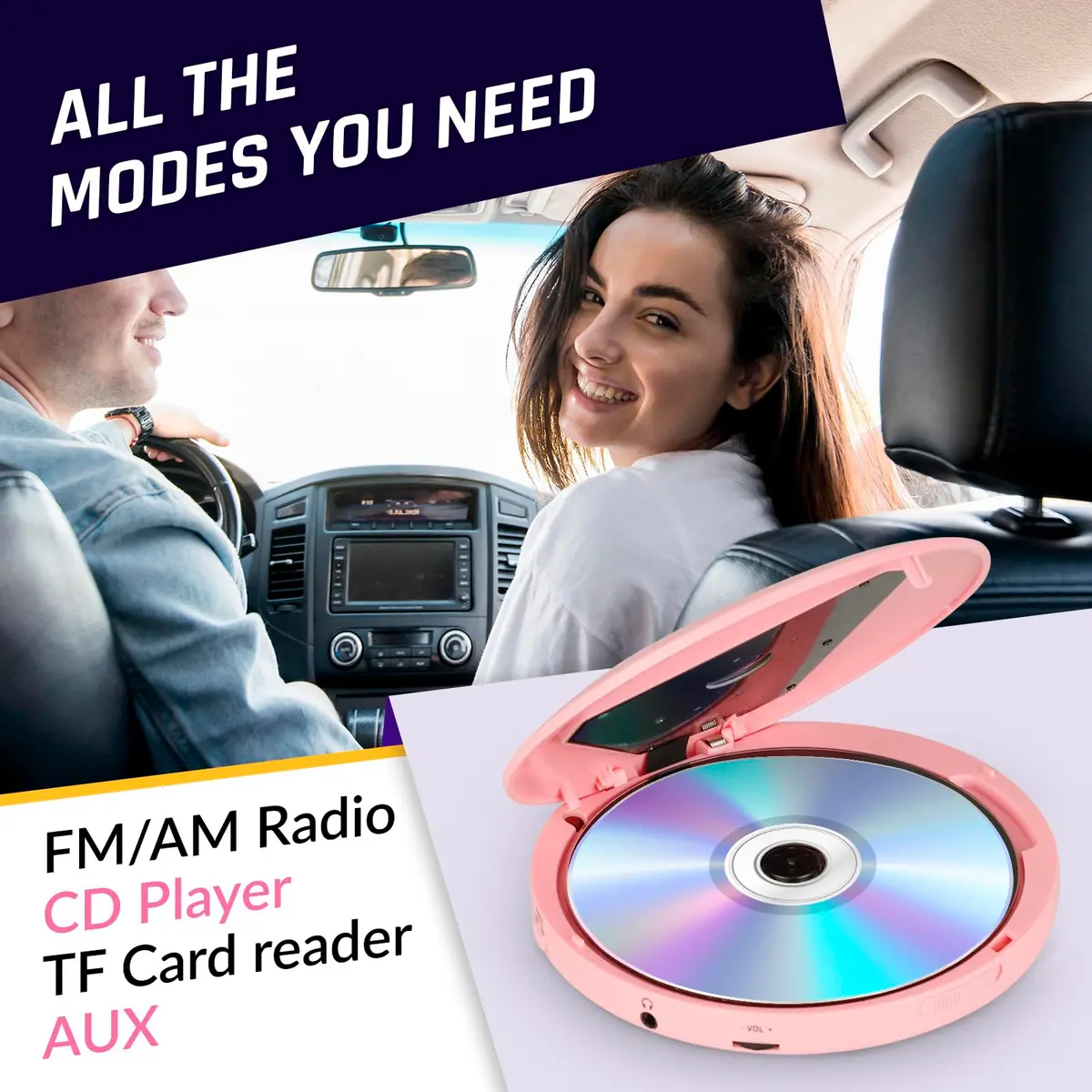 KLIM Discman Portable CD Player with Headphones, Built-in Battery, Pink | Anti-Skip Protection - view 3