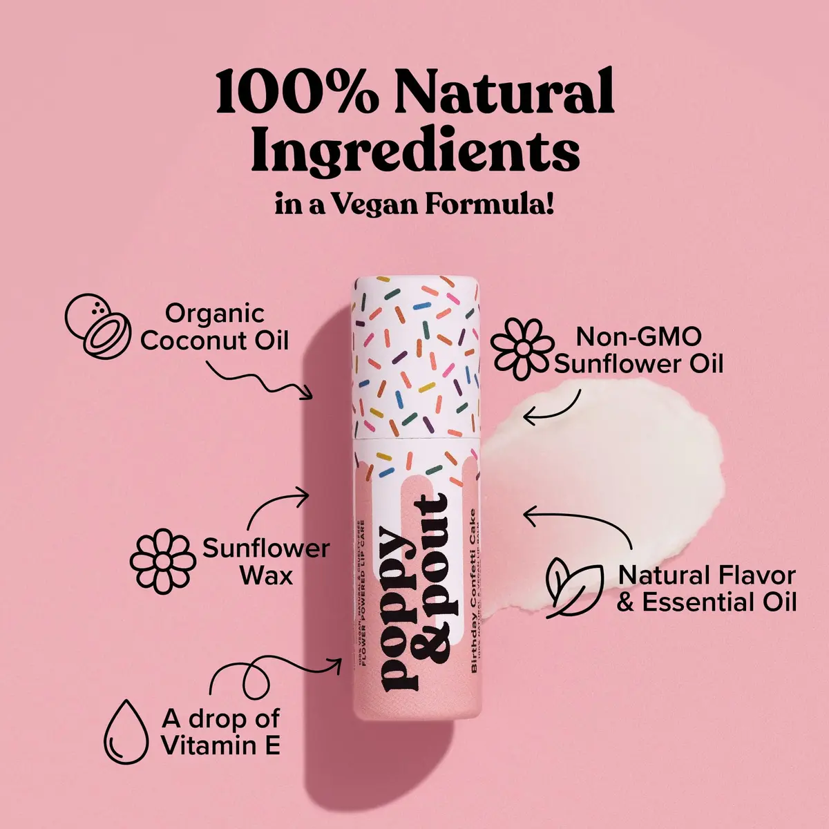 Poppy & Pout Birthday Cake Jumbo Lip Balm | All Natural Moisturizer with Beeswax & Vitamin E - view 2