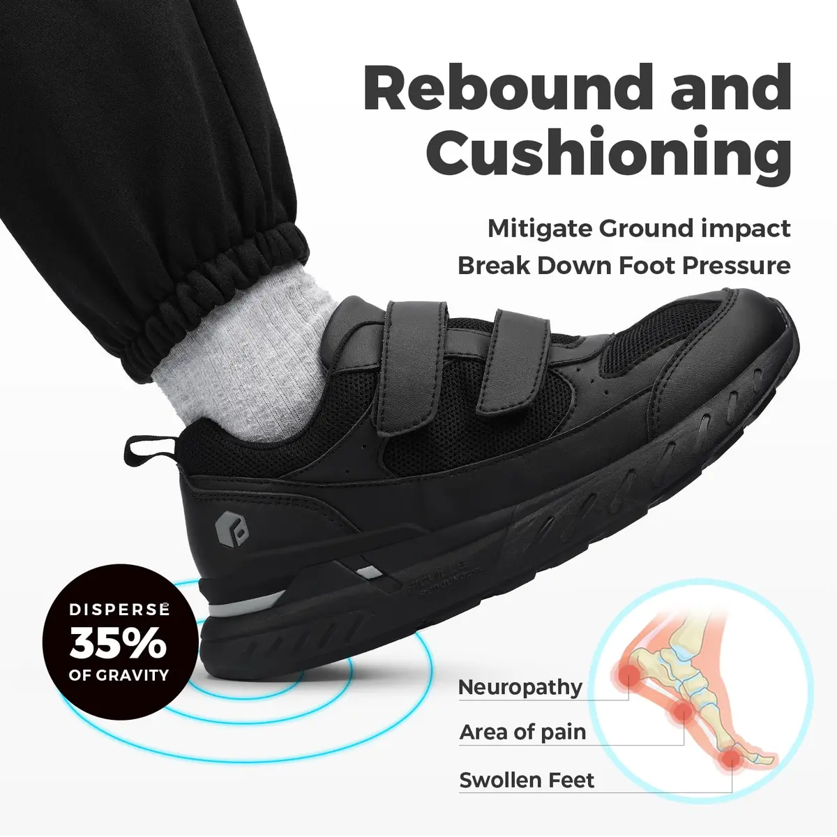 FitVille Extra Wide Walking Shoes for Men Wide Width | Orthopedic Sneakers for Swollen Feet & Neuropathy - view 4