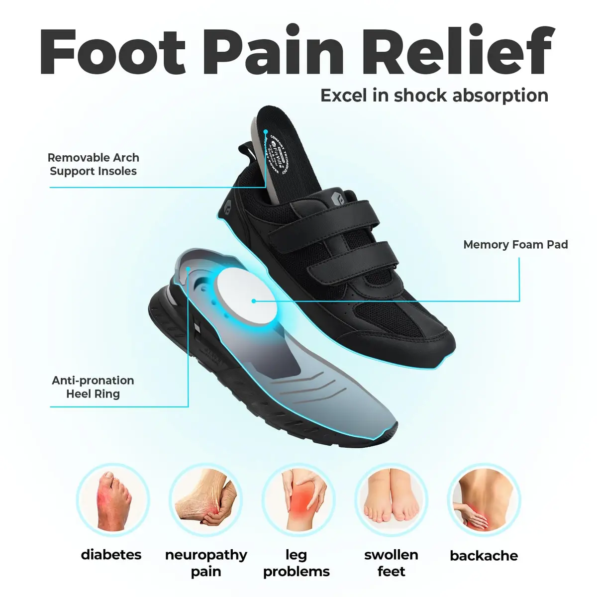 FitVille Extra Wide Walking Shoes for Men Wide Width | Orthopedic Sneakers for Swollen Feet & Neuropathy - view 5