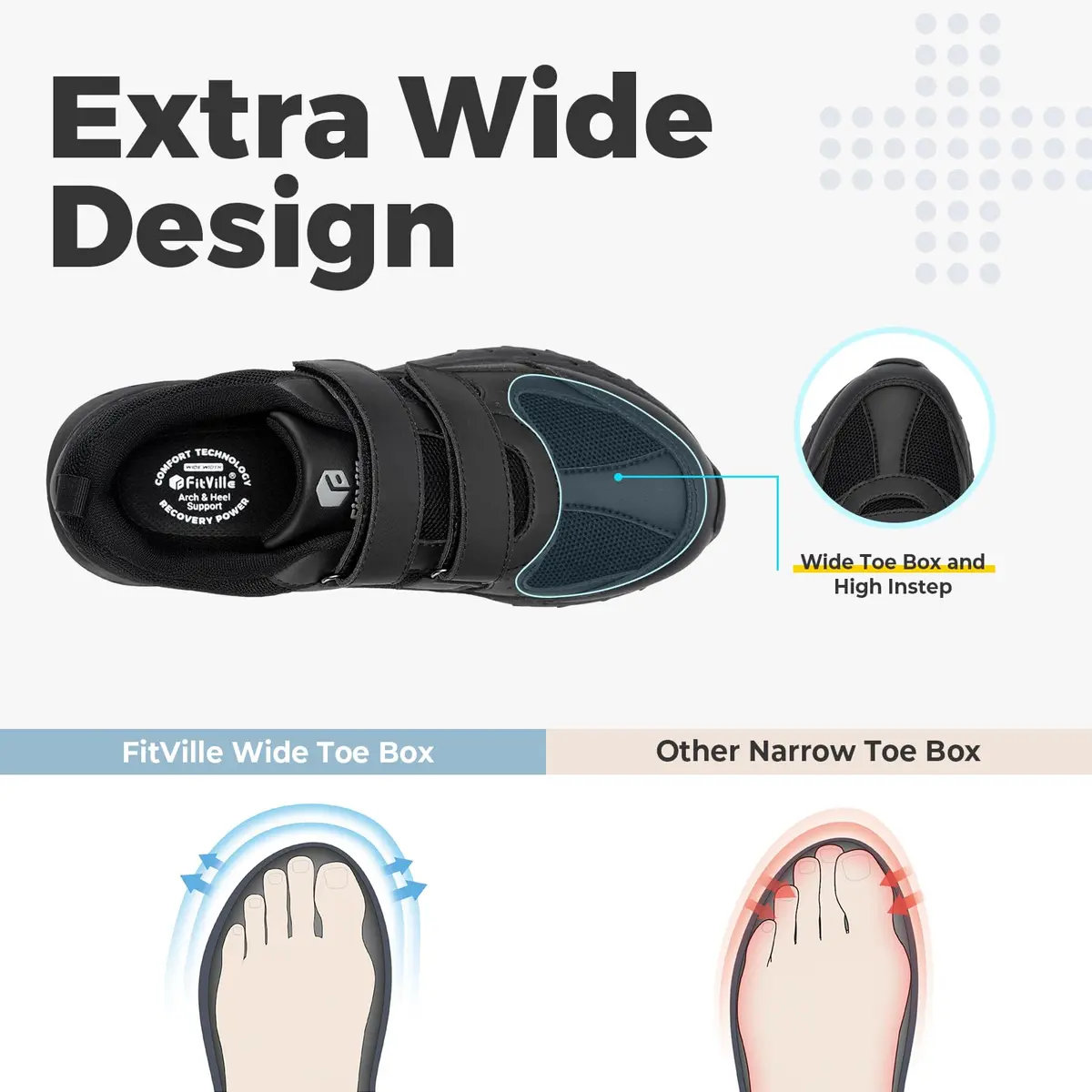 FitVille Extra Wide Walking Shoes for Men Wide Width | Orthopedic Sneakers for Swollen Feet & Neuropathy - view 2