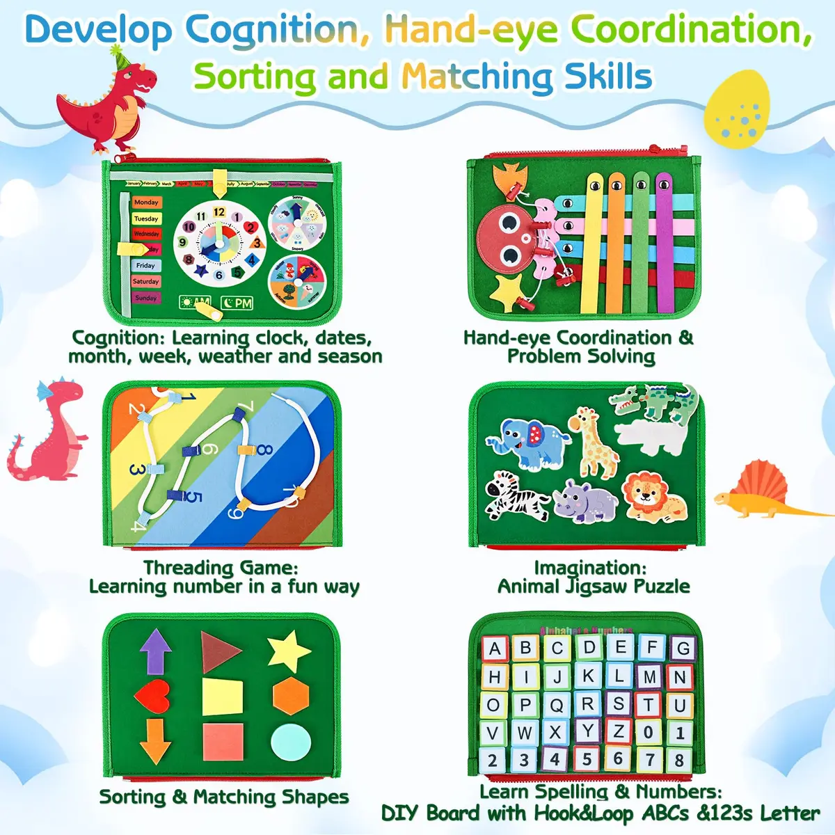 Esjay Montessori Busy Board 8 Pages | Educational Activities for Fine Motor Skills & Travel - view 3