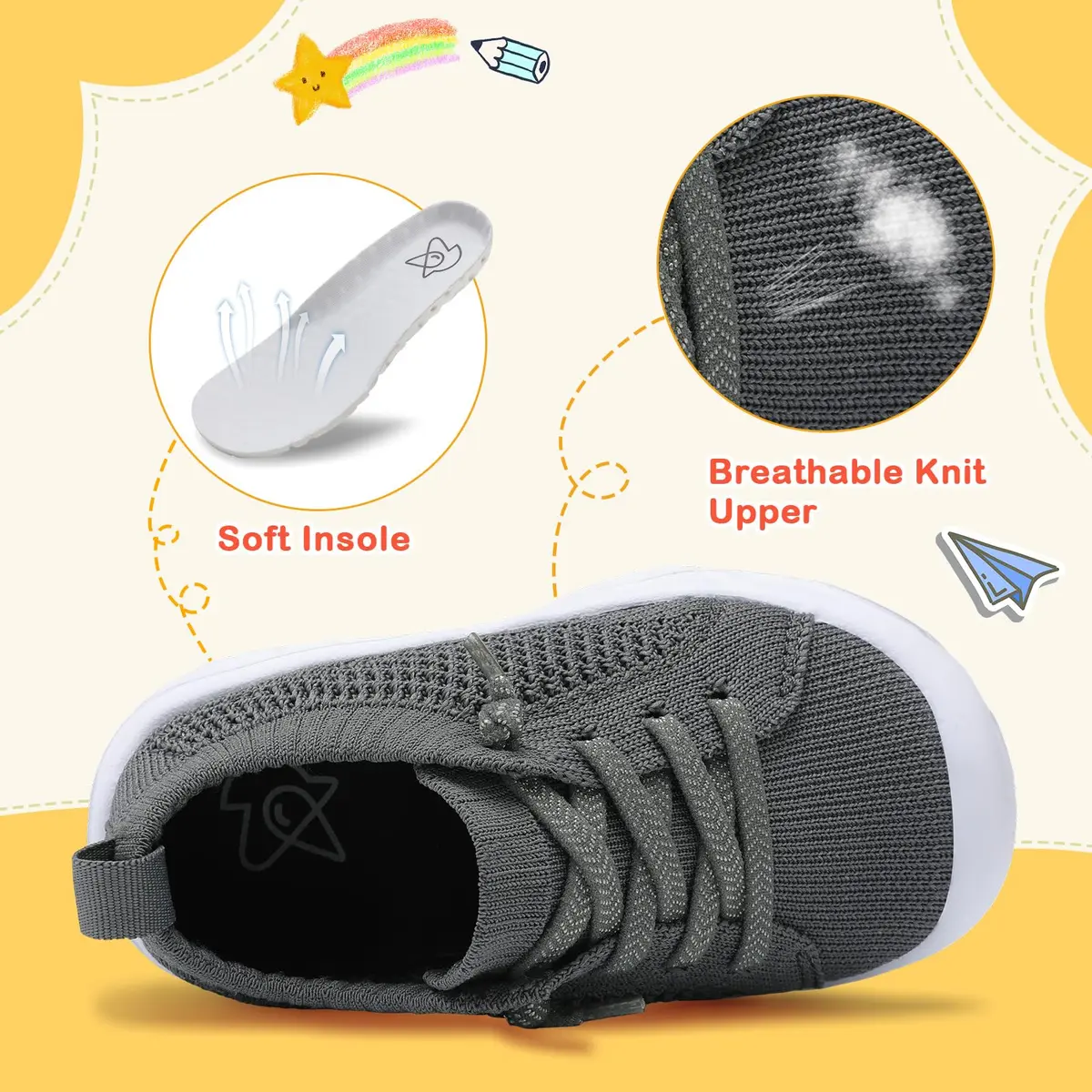 LeIsfIt Toddler Sneakers Boys Girls Lightweight Slip-On Shoes Dark Grey 6 | Breathable, Easy Slip-On, Non-Slip for Active Toddlers - view 3