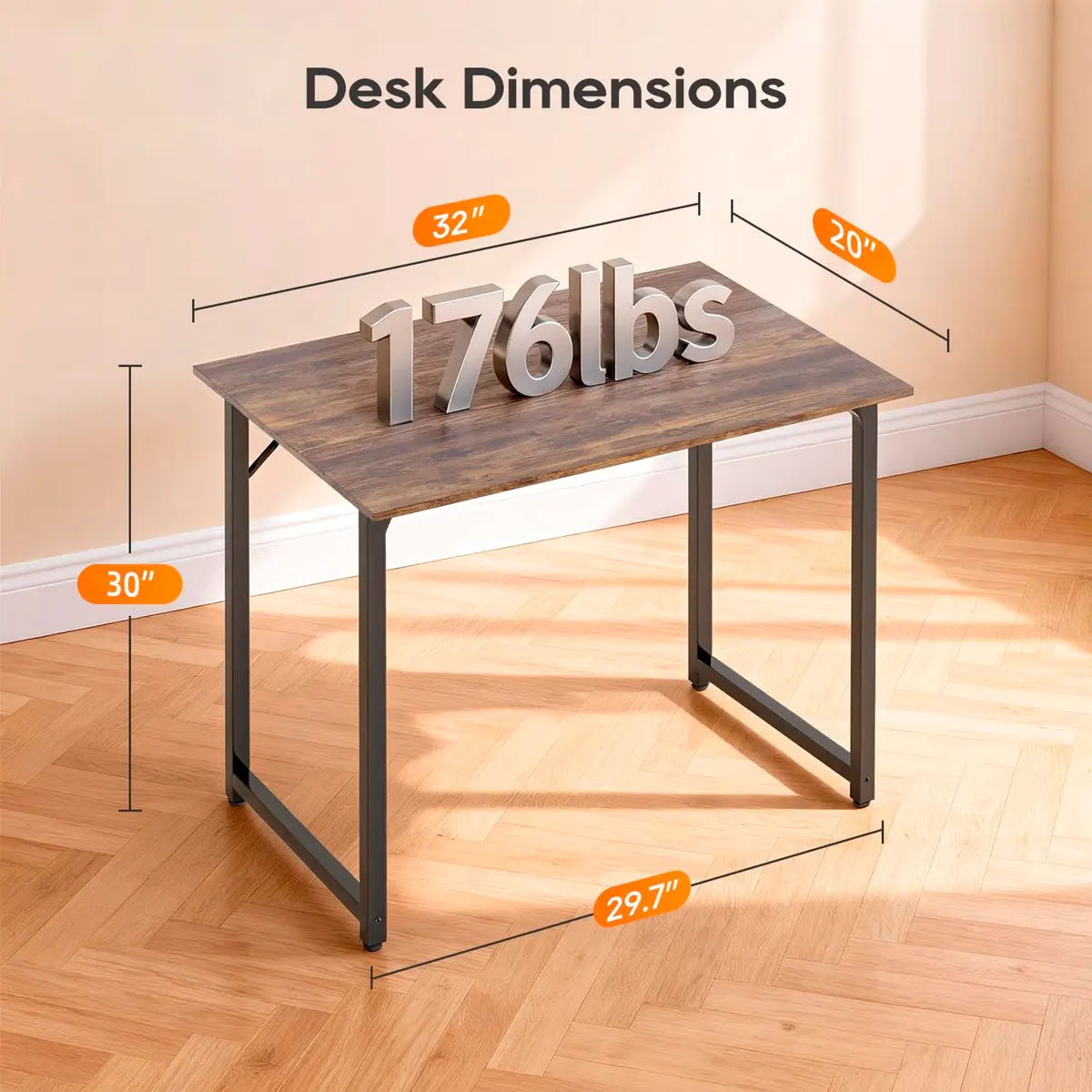 PayLessHere 32 Inch Computer Desk Brown | Sturdy Office Desk with 3 Drawers & Metal Frame - view 7