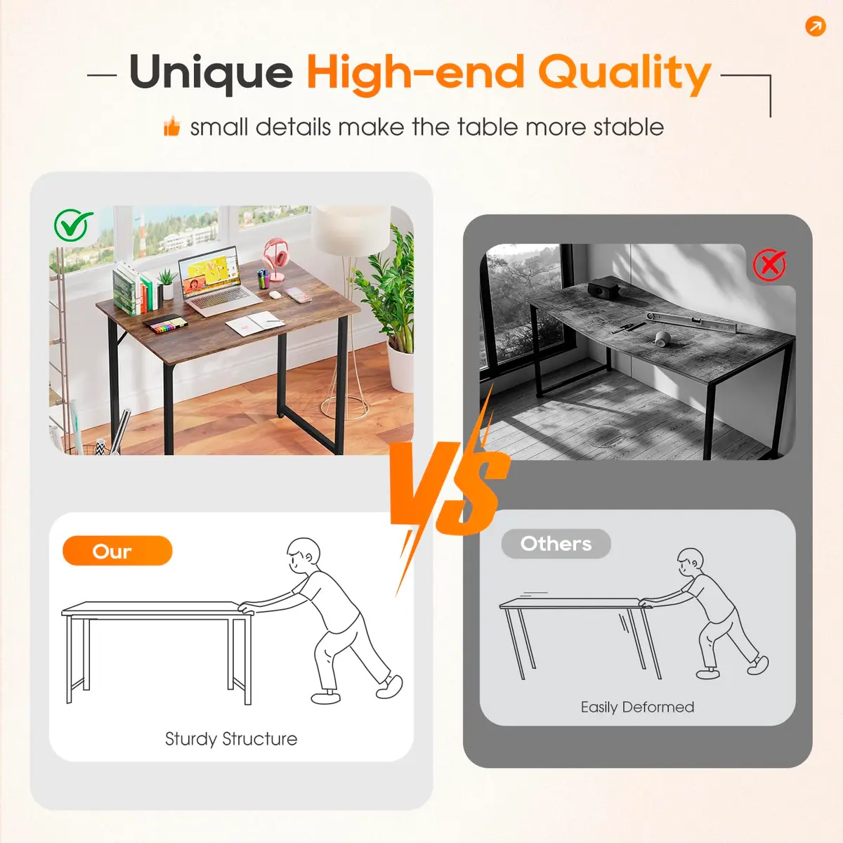 PayLessHere 32 Inch Computer Desk Brown | Sturdy Office Desk with 3 Drawers & Metal Frame - view 2