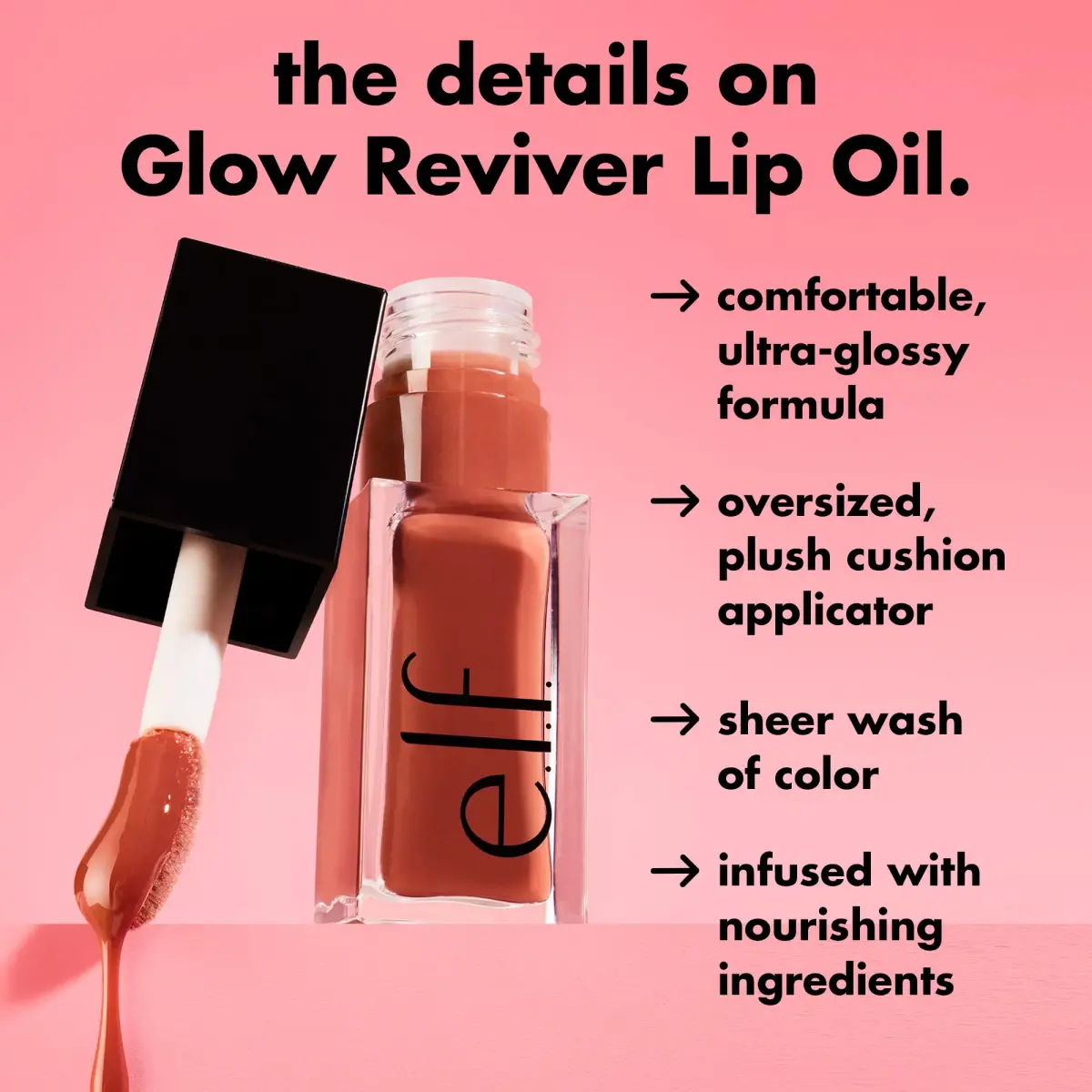 e.l.f. Glow Reviver Lip Oil, Crystal Clear 7.6ml (0.25 Fl Oz) | Nourishing Tinted Lip Oil for High-Shine Finish - view 4