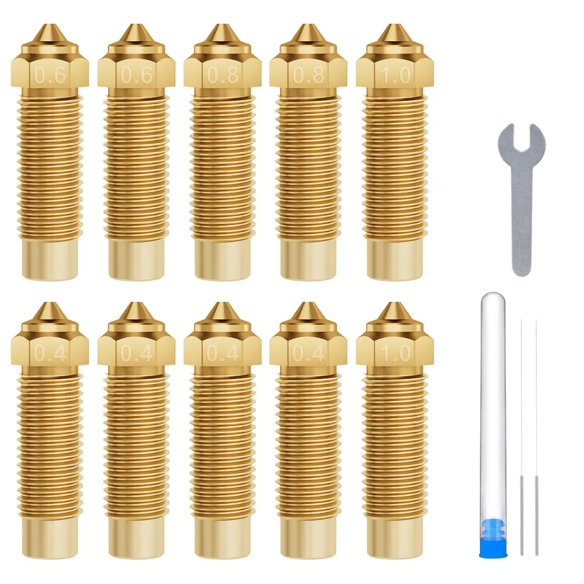 ELEGOO Brass Nozzles for Neptune 4 Plus/Max | 0.4/0.6/0.8/1.0mm Pack of 10 - main product image