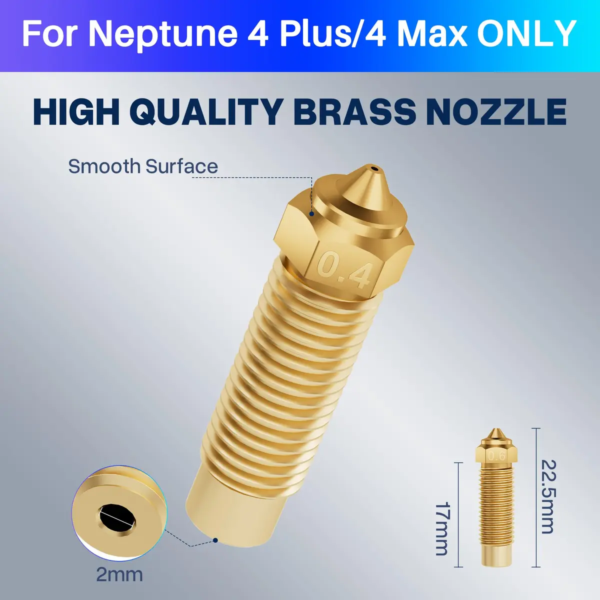 ELEGOO Brass Nozzles for Neptune 4 Plus/Max | 0.4/0.6/0.8/1.0mm Pack of 10 - view 2