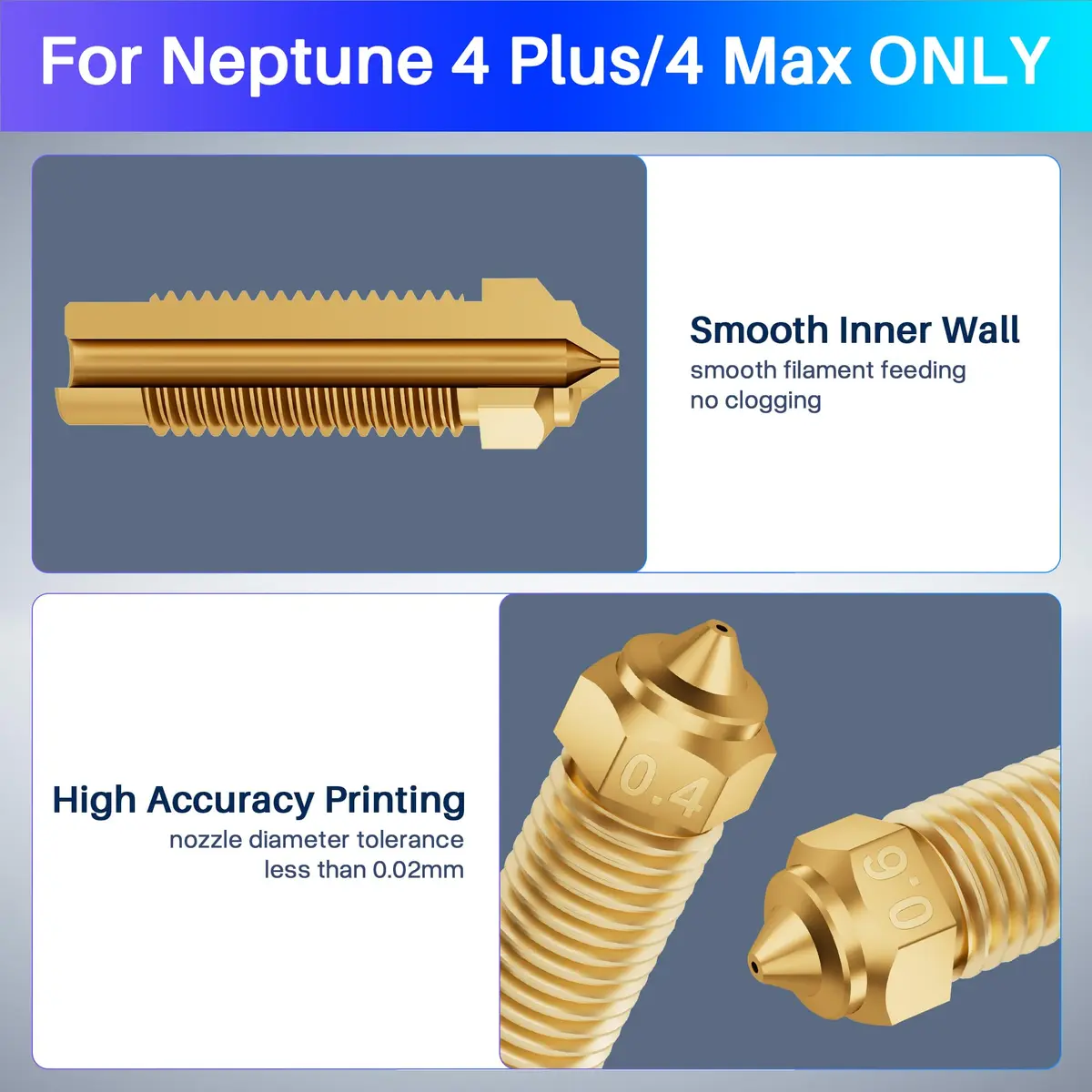 ELEGOO Brass Nozzles for Neptune 4 Plus/Max | 0.4/0.6/0.8/1.0mm Pack of 10 - view 3