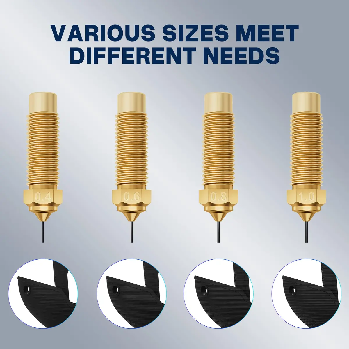 ELEGOO Brass Nozzles for Neptune 4 Plus/Max | 0.4/0.6/0.8/1.0mm Pack of 10 - view 4