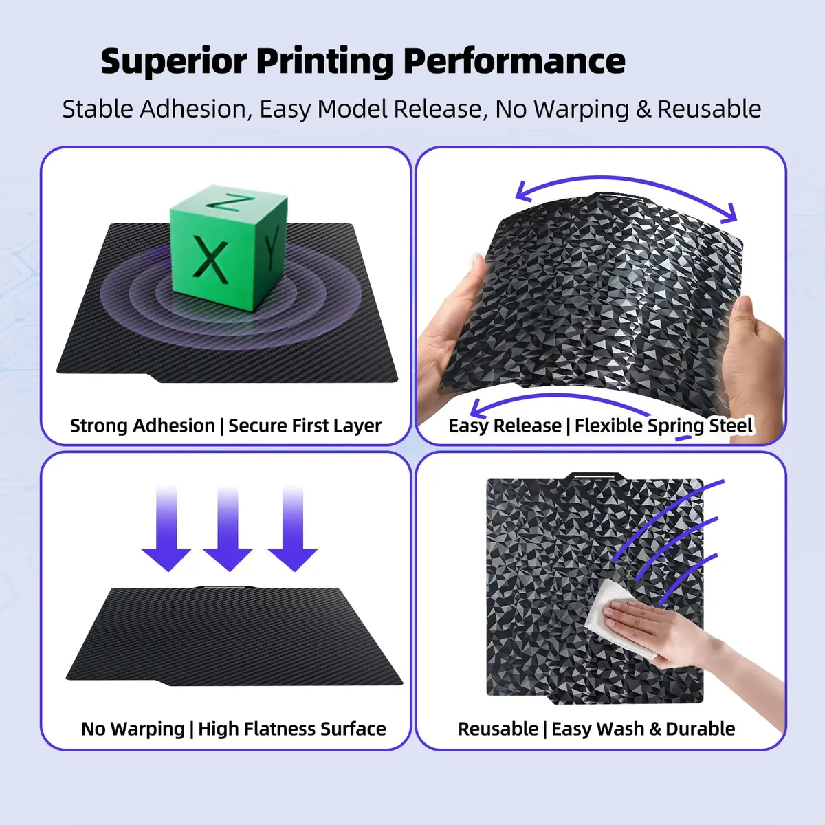 IdeaFormer-3D PEO PET Build Plate 257x257mm | Flexible Spring Steel Bed for Bambu Labs - view 3