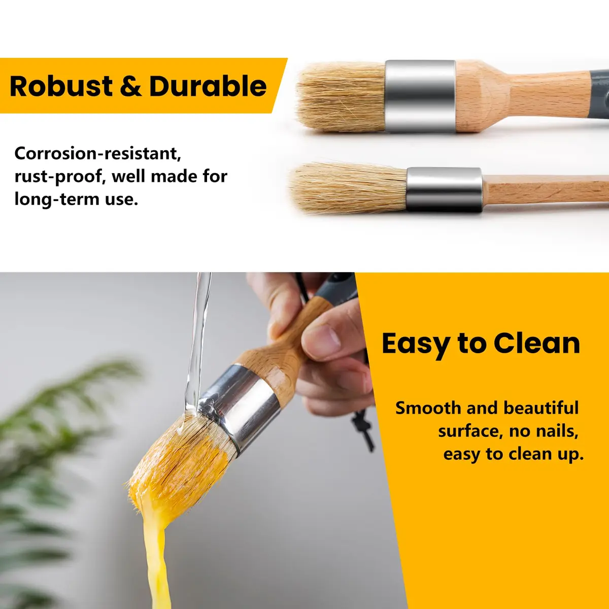 YiBaiBrush Chalk Paint Brush, 2 Pack Wax Brushes with Natural Bristle | Ideal for Chalk & Milk Paint, Furniture & Art - view 6