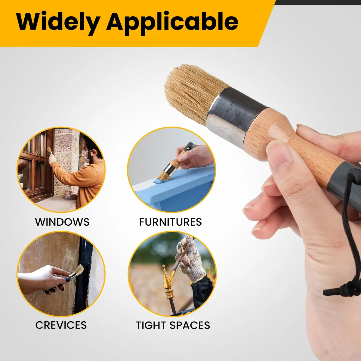 YiBaiBrush Chalk Paint Brush, 2 Pack Wax Brushes with Natural Bristle | Ideal for Chalk & Milk Paint, Furniture & Art - view 3