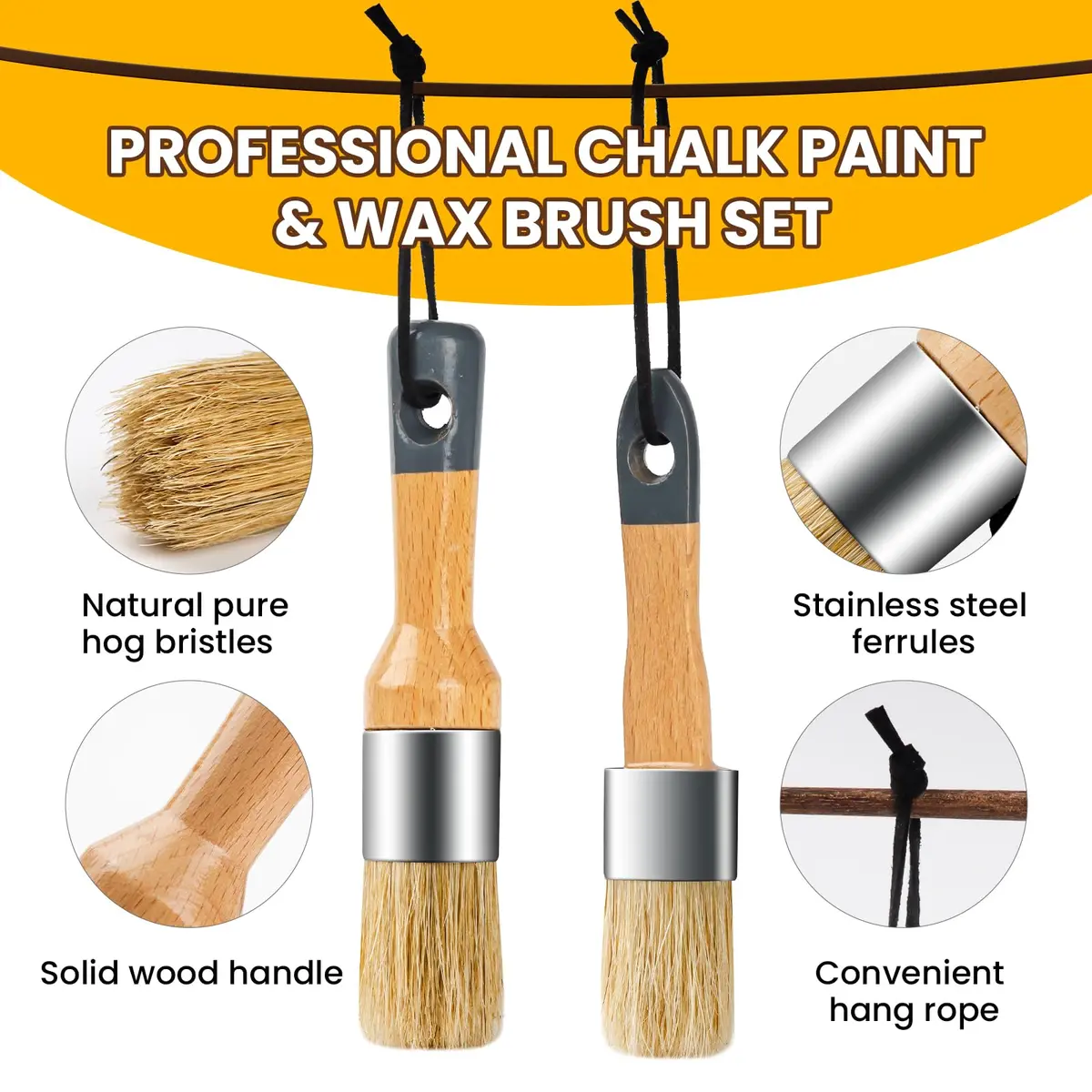 YiBaiBrush Chalk Paint Brush, 2 Pack Wax Brushes with Natural Bristle | Ideal for Chalk & Milk Paint, Furniture & Art - view 4