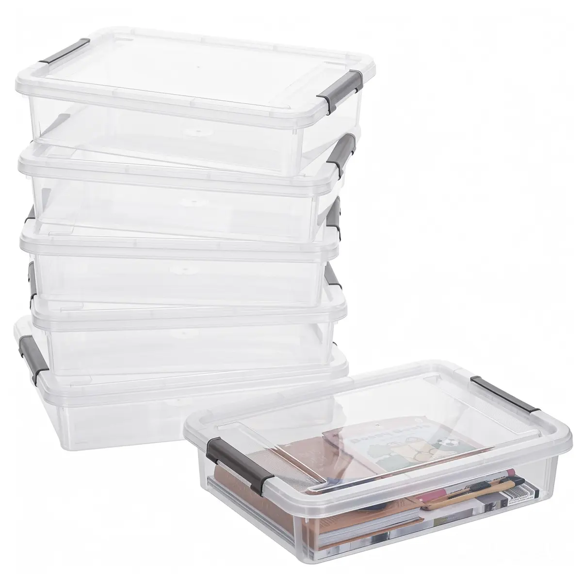 Citylife 5.3 Qt Storage Bins with Lids | Stackable Plastic Organizer for Office & Home - main product image