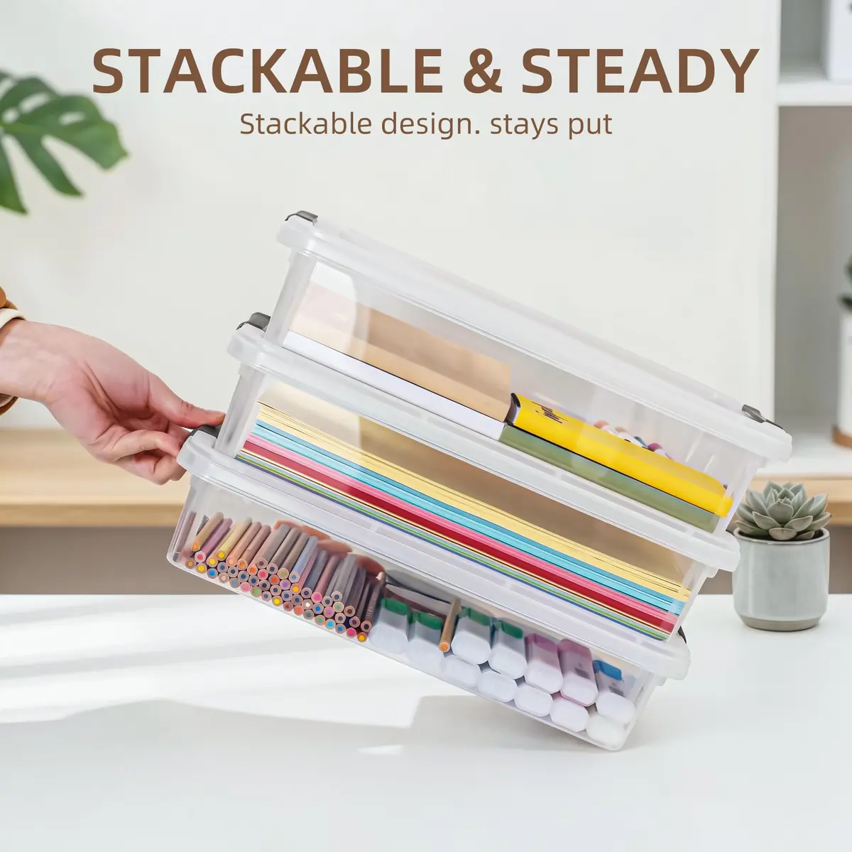 Citylife 5.3 Qt Storage Bins with Lids | Stackable Plastic Organizer for Office & Home - view 5