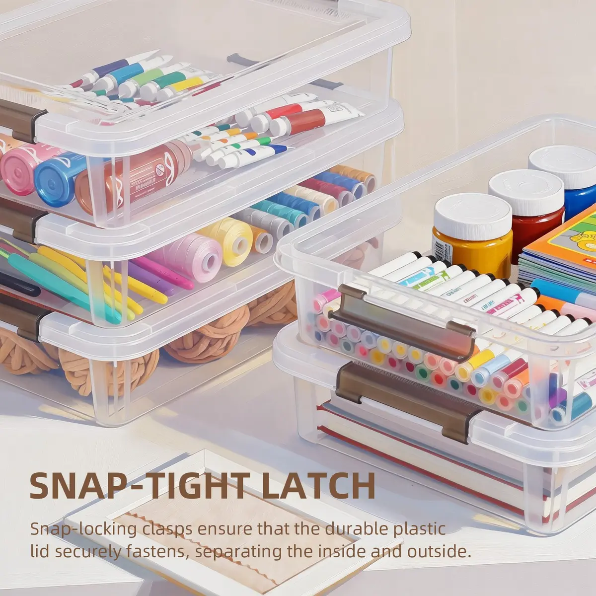 Citylife 5.3 Qt Storage Bins with Lids | Stackable Plastic Organizer for Office & Home - view 4