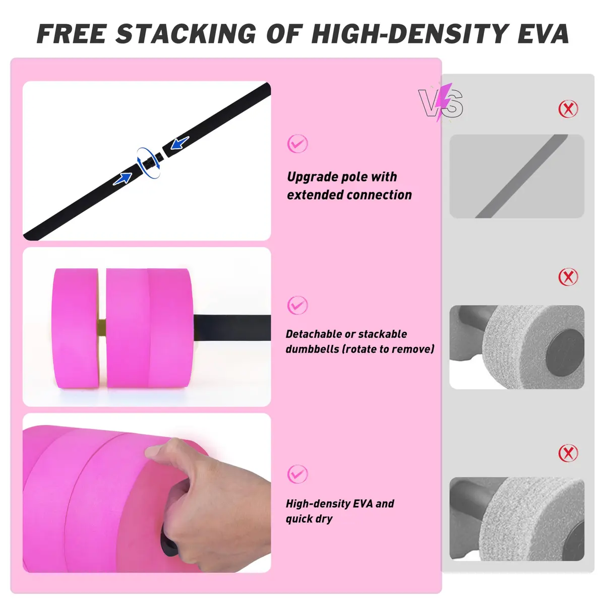 Hikeen Aquatic Exercise Dumbbells Pink Long Barbell | Water Resistance Workout Equipment - view 5