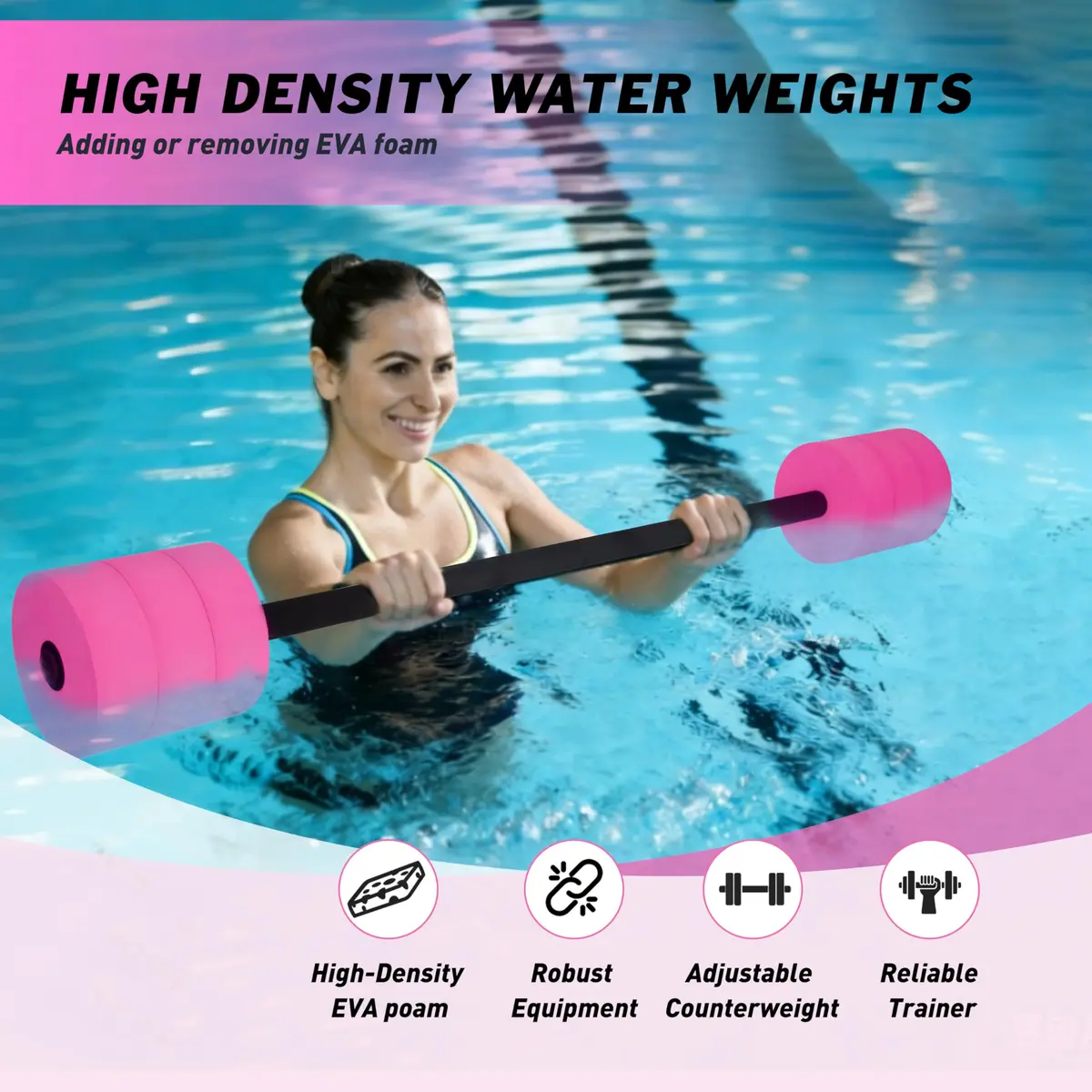 Hikeen Aquatic Exercise Dumbbells Pink Long Barbell | Water Resistance Workout Equipment - view 6