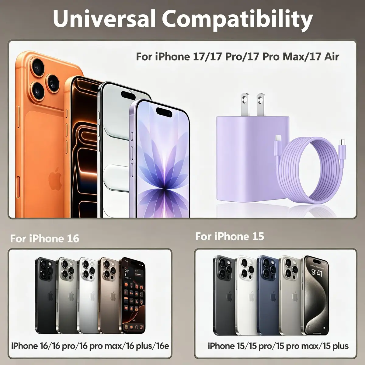 Ubearkk Phone 17/16/15 Charger Fast Charging 10FT USB C Cord & 20W Block | 4.60⭐ 9108 Reviews - view 5