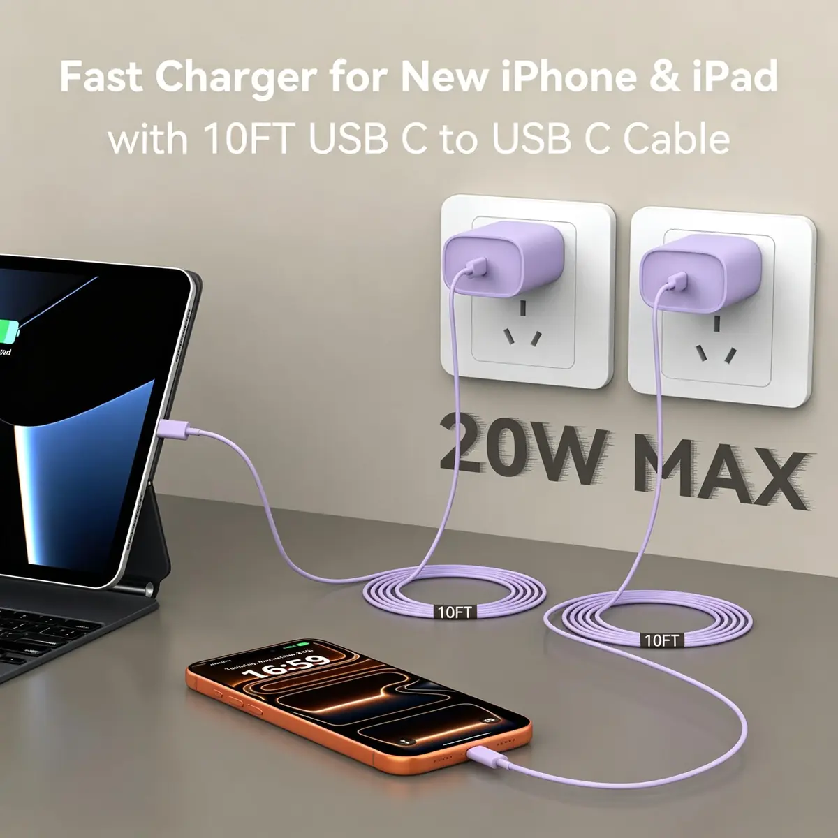 Ubearkk Phone 17/16/15 Charger Fast Charging 10FT USB C Cord & 20W Block | 4.60⭐ 9108 Reviews - view 3