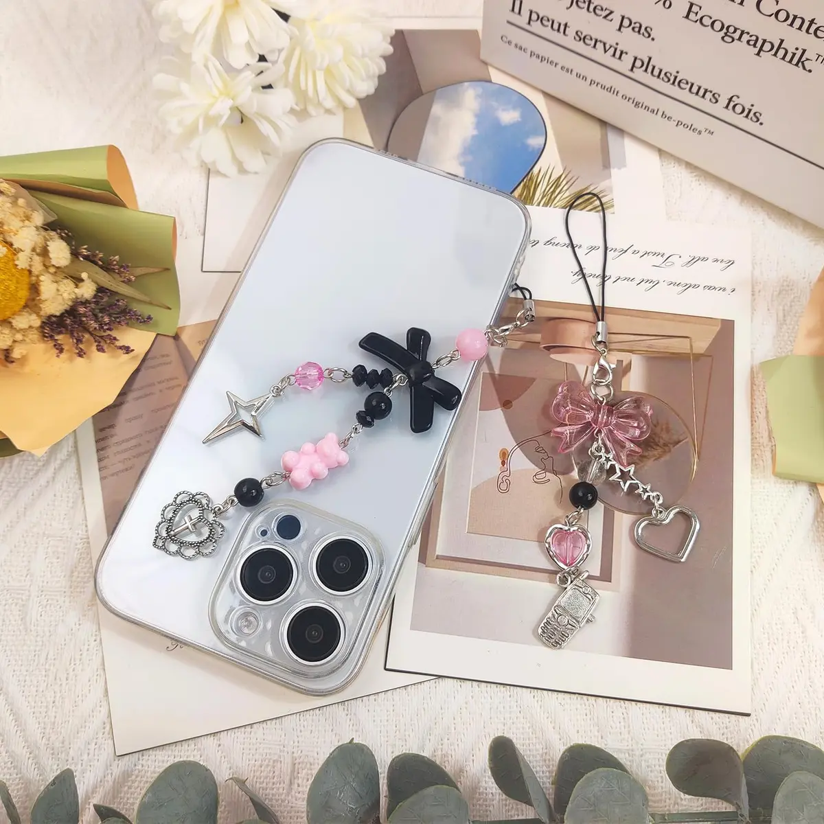 cioatu 1-4PCS Cute Phone Charms Y2K Cell Phone Strap Strawberry Butterfly Star | Elegant Decor for Phone & Bag - view 4