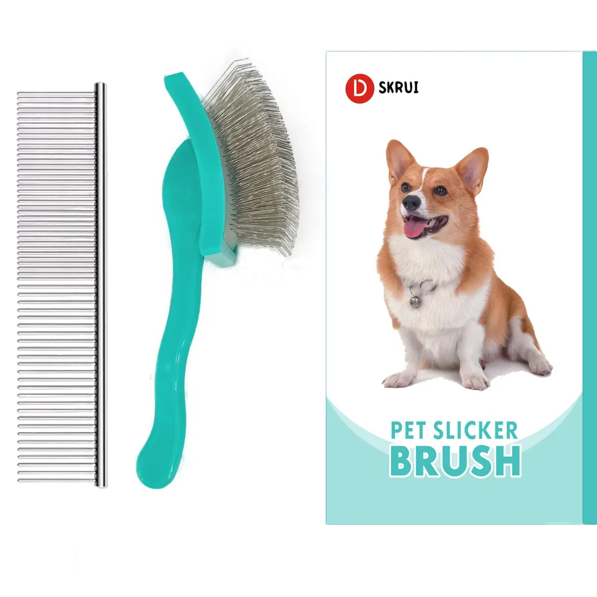 DSKRUI Extra Long Pin Dog Grooming Brush & Stainless Steel Comb Value Kit | Gentle Detangling for Medium & Long Haired Dogs - view 6