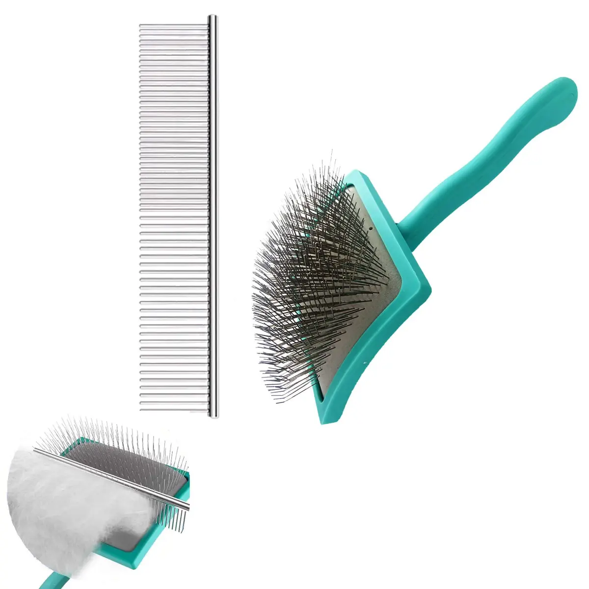 DSKRUI Extra Long Pin Dog Grooming Brush & Stainless Steel Comb Value Kit | Gentle Detangling for Medium & Long Haired Dogs - view 7