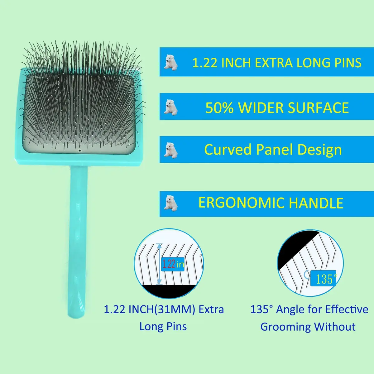 DSKRUI Extra Long Pin Dog Grooming Brush & Stainless Steel Comb Value Kit | Gentle Detangling for Medium & Long Haired Dogs - view 2