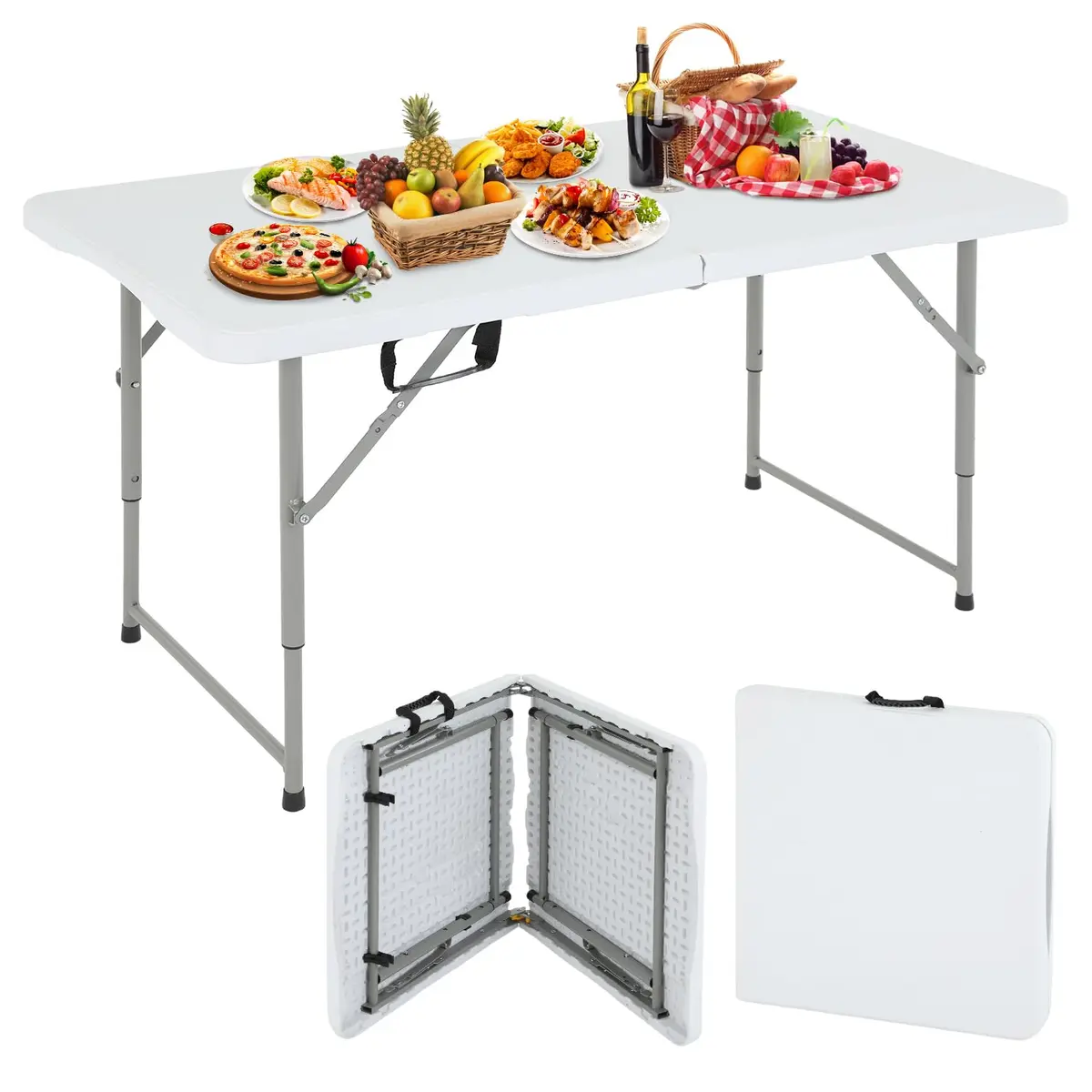 Dopinmin 4 FT Foldable Camping Table with Handle | Portable Plastic Picnic Table in White - main product image