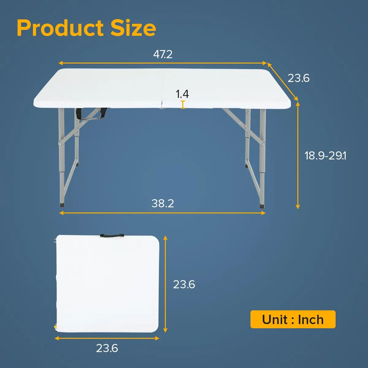 Dopinmin 4 FT Foldable Camping Table with Handle | Portable Plastic Picnic Table in White - view 7