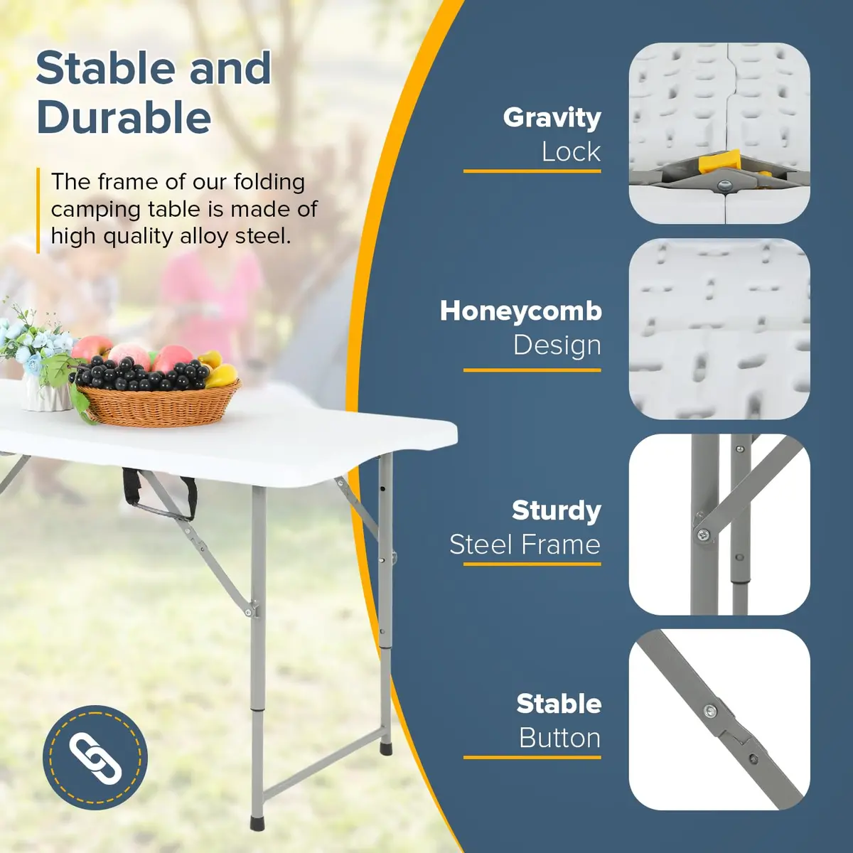 Dopinmin 4 FT Foldable Camping Table with Handle | Portable Plastic Picnic Table in White - view 3