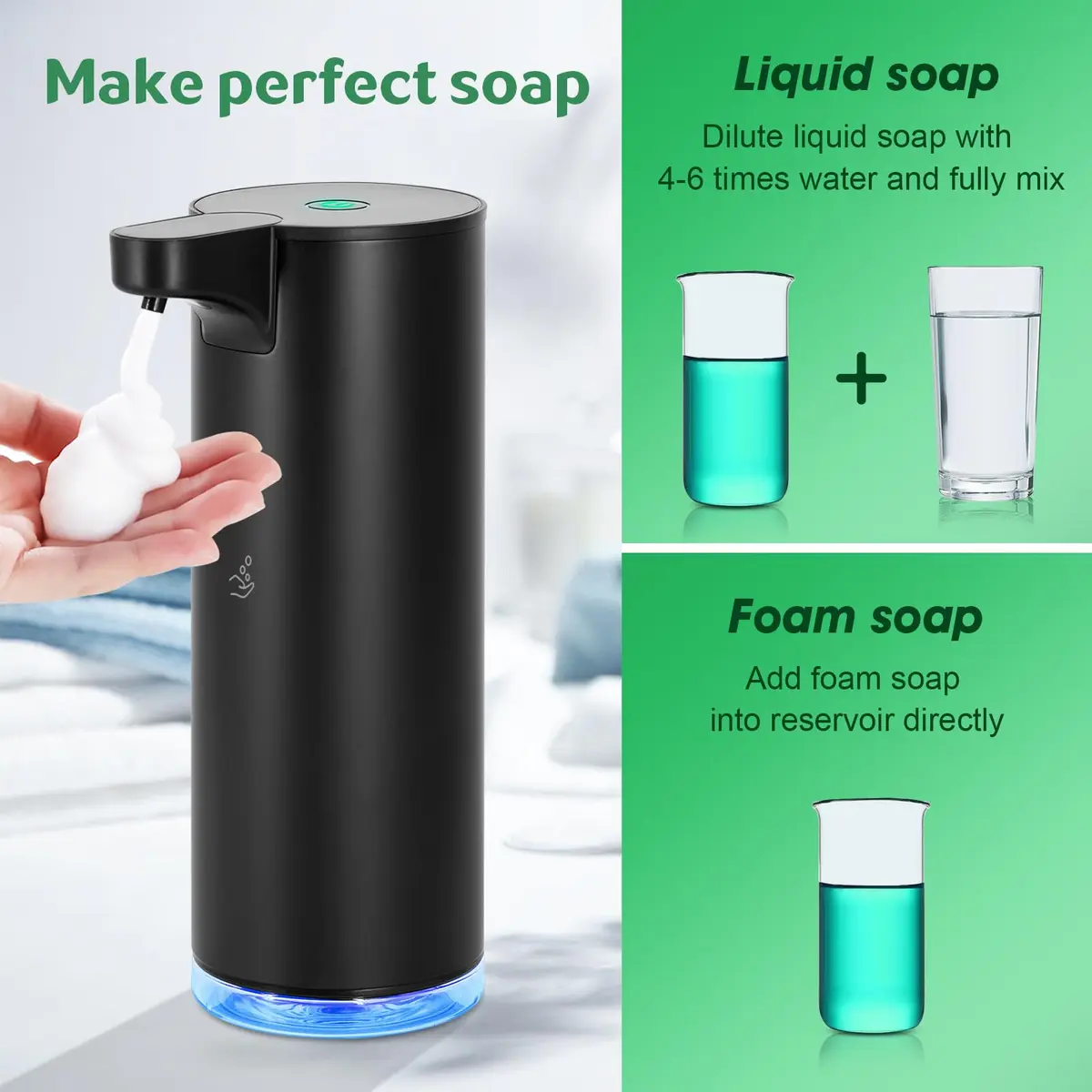 HOTBABY Automatic Hand Soap Dispenser Touchless Stainless Steel | Foaming, Rechargeable, Waterproof - view 5