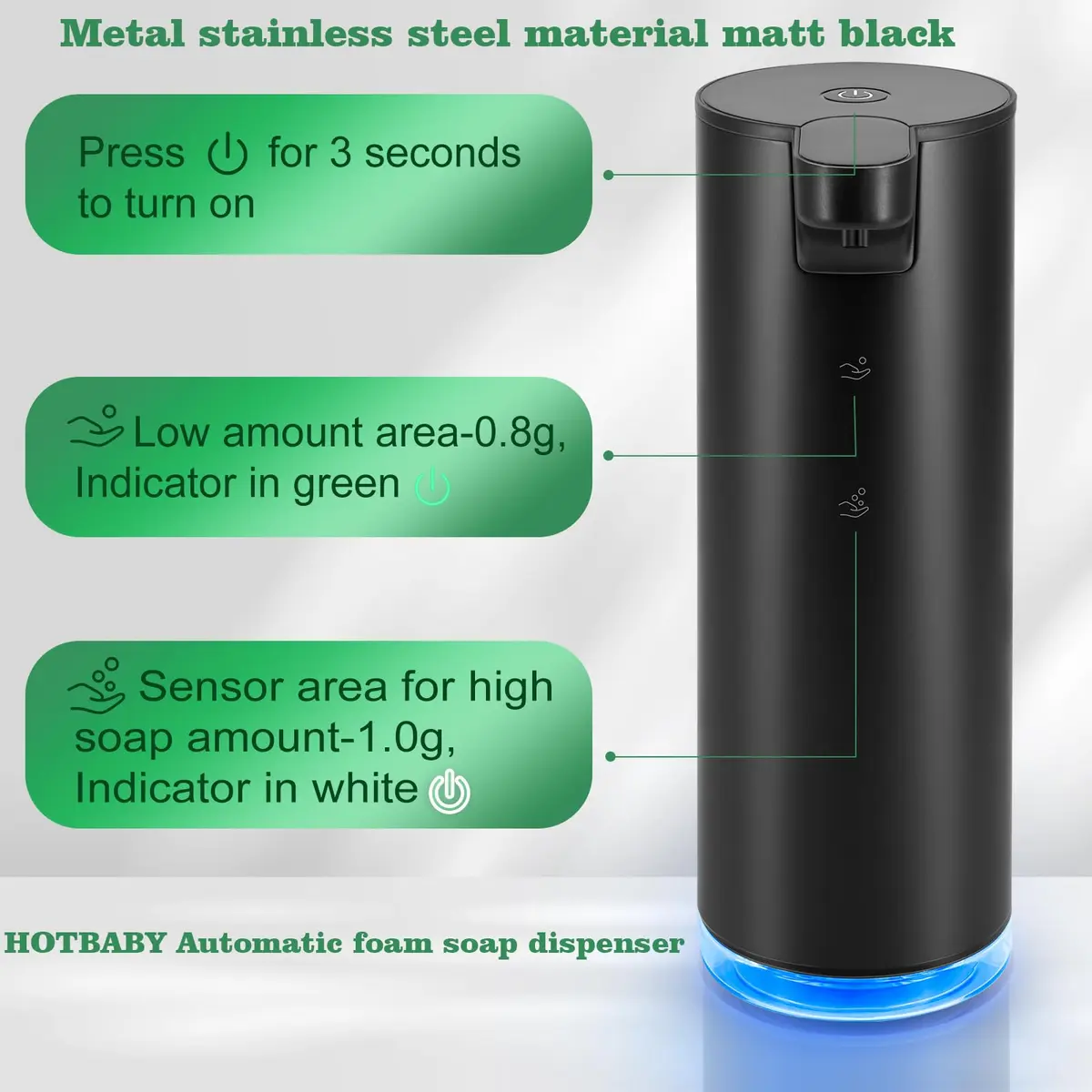 HOTBABY Automatic Hand Soap Dispenser Touchless Stainless Steel | Foaming, Rechargeable, Waterproof - view 2