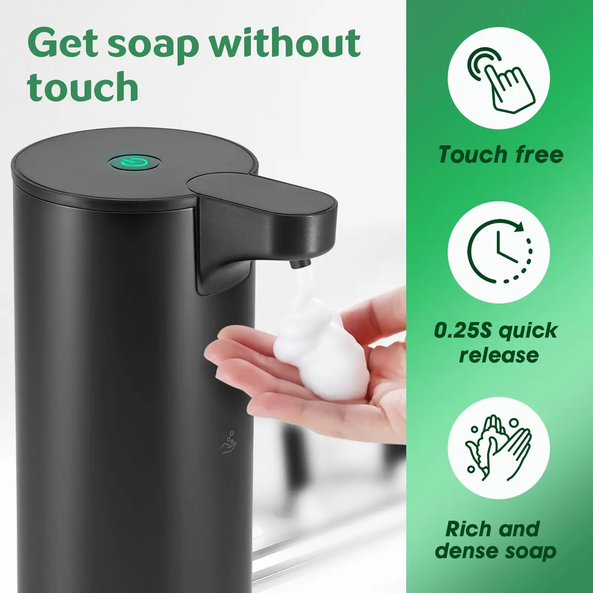 HOTBABY Automatic Hand Soap Dispenser Touchless Stainless Steel | Foaming, Rechargeable, Waterproof - view 3