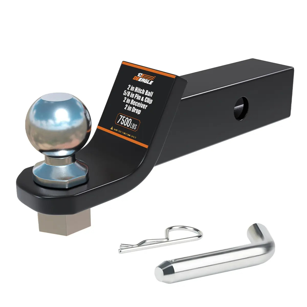 DEEAGLE 2 Inch Trailer Ball Hitch with Pin, 7500lbs GTW | Fits 2" Receivers - main product image